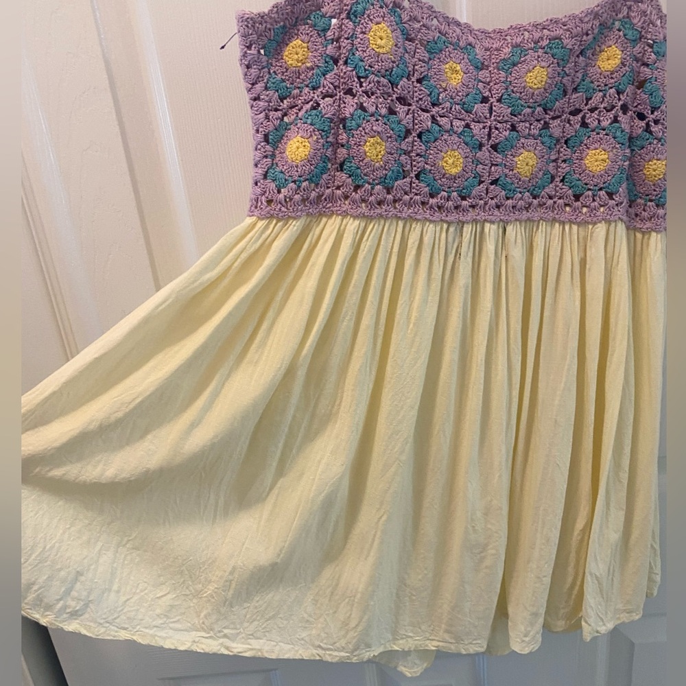 ASOS DESIGN | Crochet Granny Square Babydoll Dress | Cream/Yellow/Purple | 4 - Picture 10 of 14